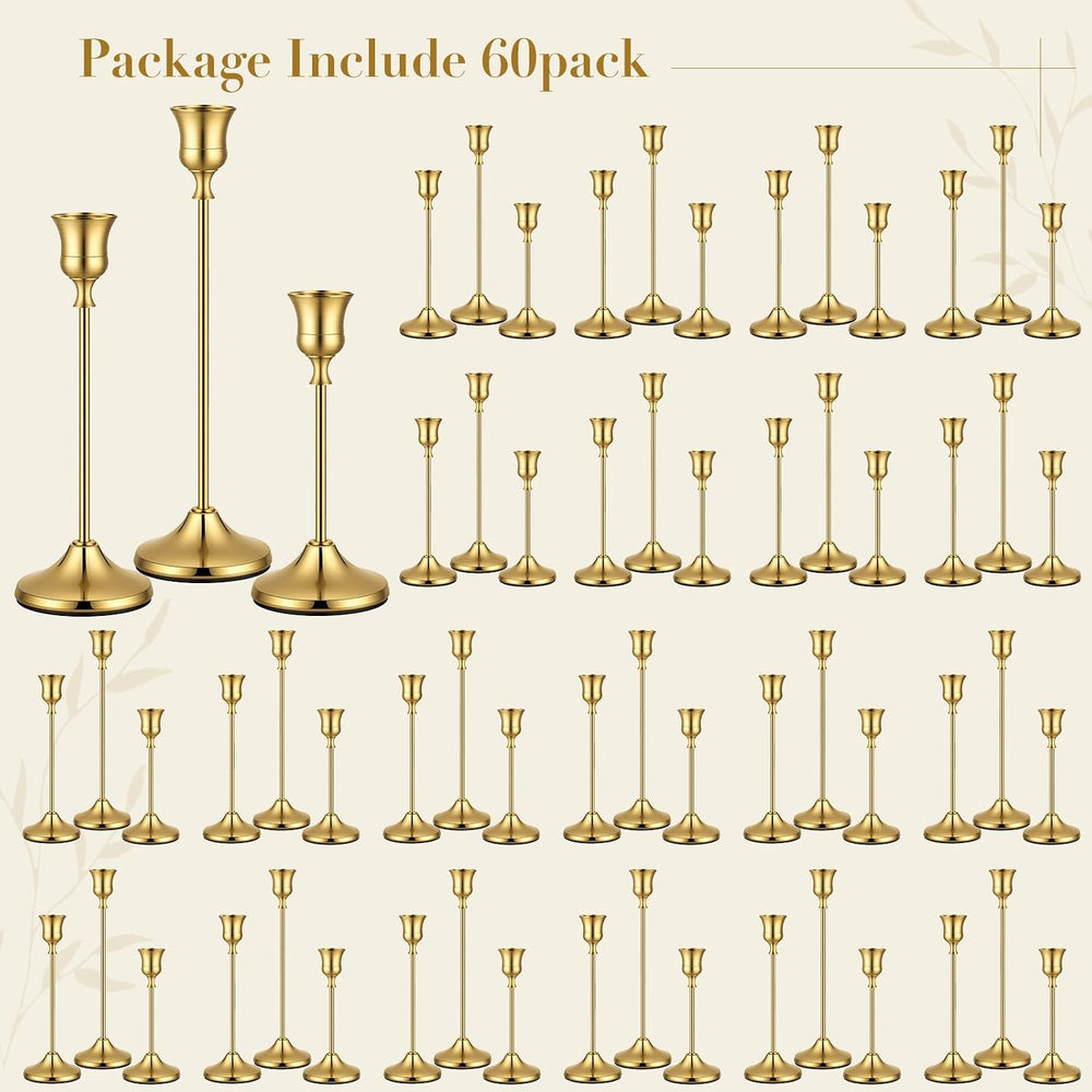 60 Pack Brass Metal Taper Candle Holders Set,Vintage Metal Candlestick
