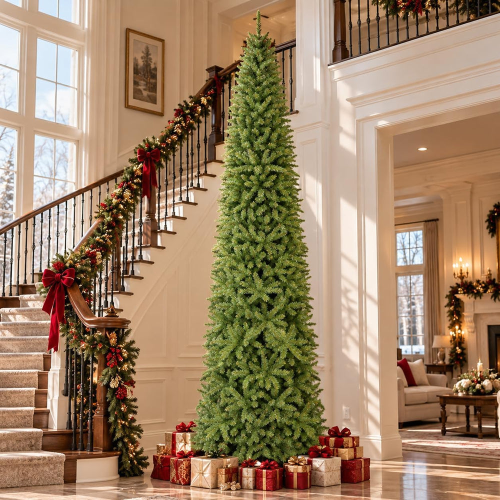 COSTWAY 10 FT Artificial Pencil Christmas Tree, Unlit, Hinged, Easy Setup