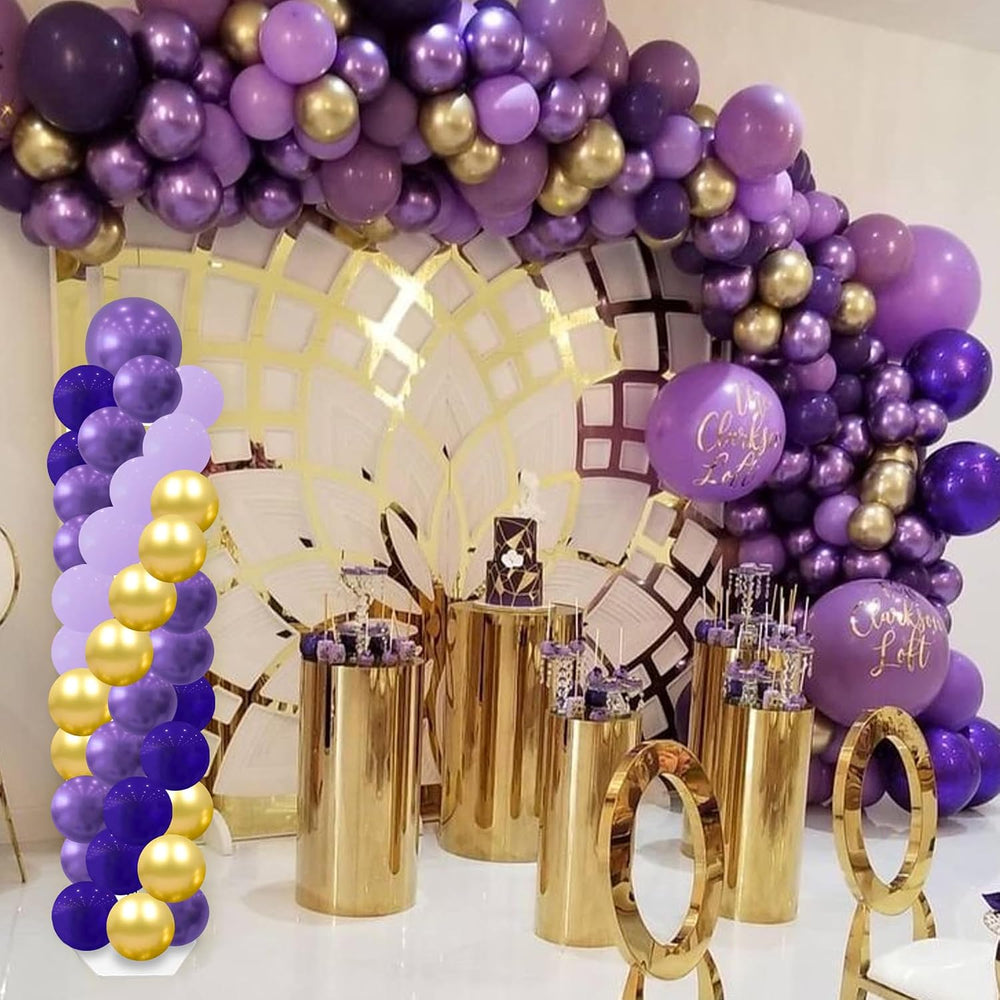 2 Balloon Arch Column Stand Kit, 100 Balloons, 6ft Adjustable, Purple Party