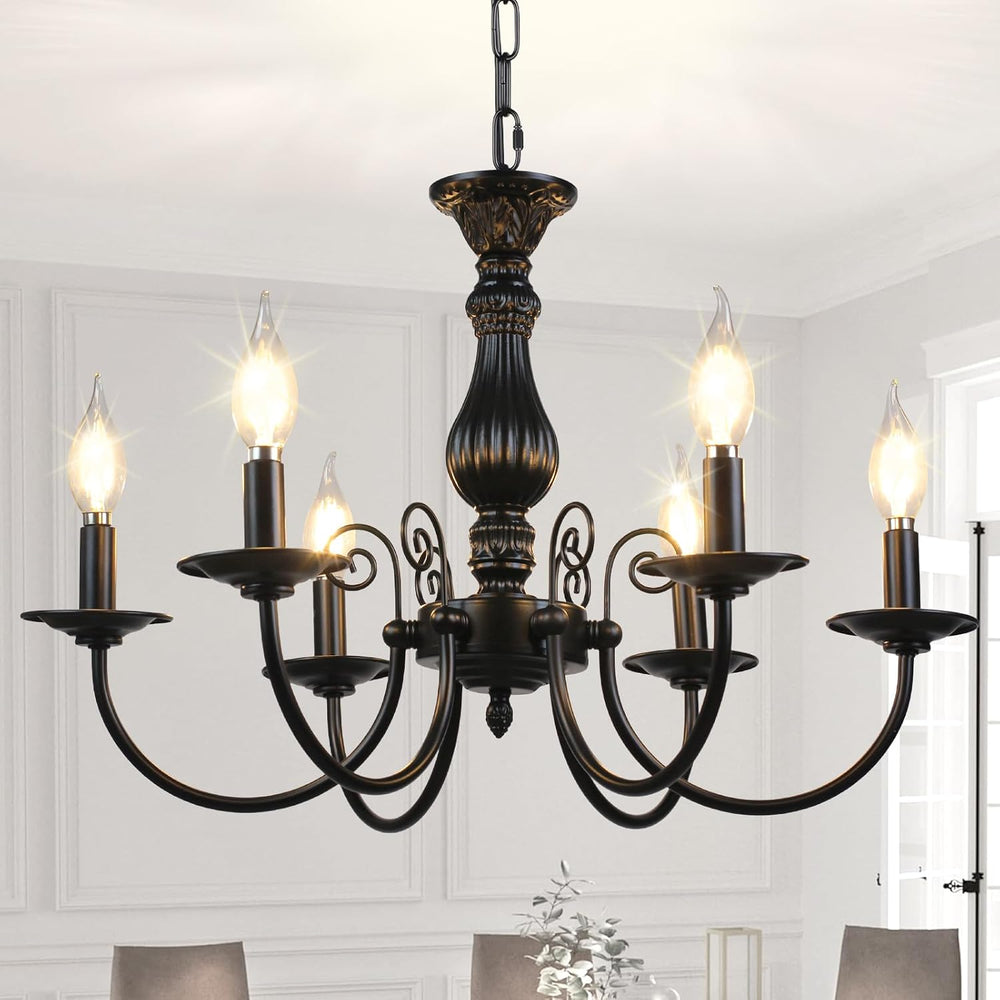 6-Light Farmhouse Chandelier for Dinning Room,Vintage Black Candle Hanging Pe...