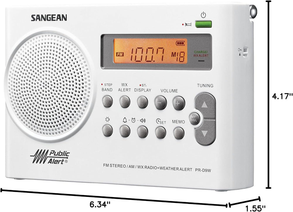 Sangean PR-D9W Portable AM/FM/NOAA Alert Radio with Built-in Battery Charger,...