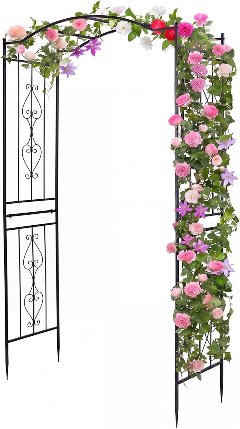 Giantex Metal Garden Arbor, 7.5 FT Arch Trellis with Ground Stakes