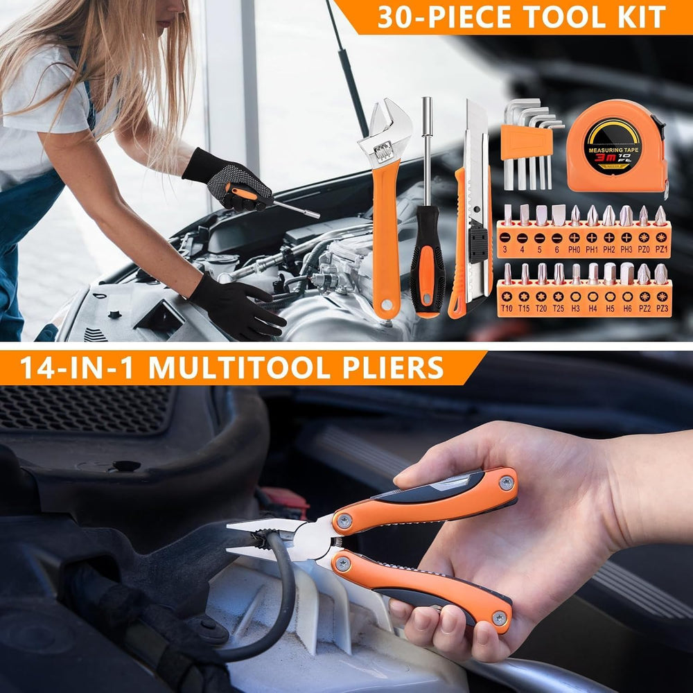 Car Emergency Kit with Portable Air Compressor - Roadside Assistance Emergenc...