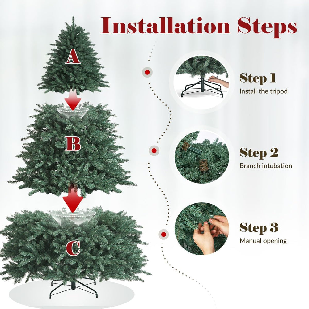 OasisCraft 7ft Christmas Tree Artificial Unlit, Premium Hinged Blue Spruce wi...