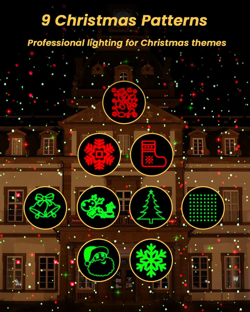 Enjoyedled Christmas Projector Lights Outdoor with 9 HD Xmas Patterns Black