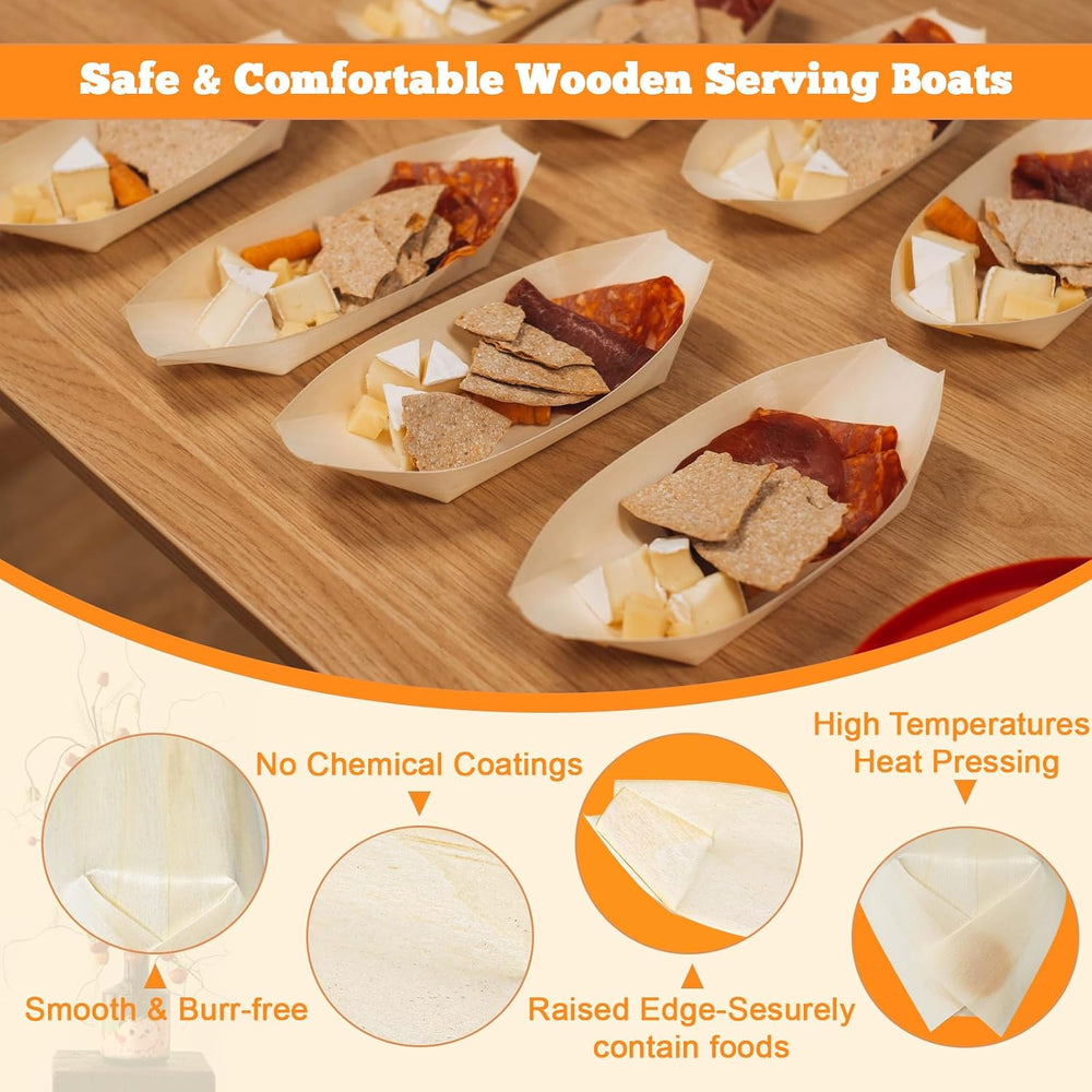 Ysglory 500 Pcs Wooden Disposable Plates Bamboo Appetizer Boat, 4.7"
