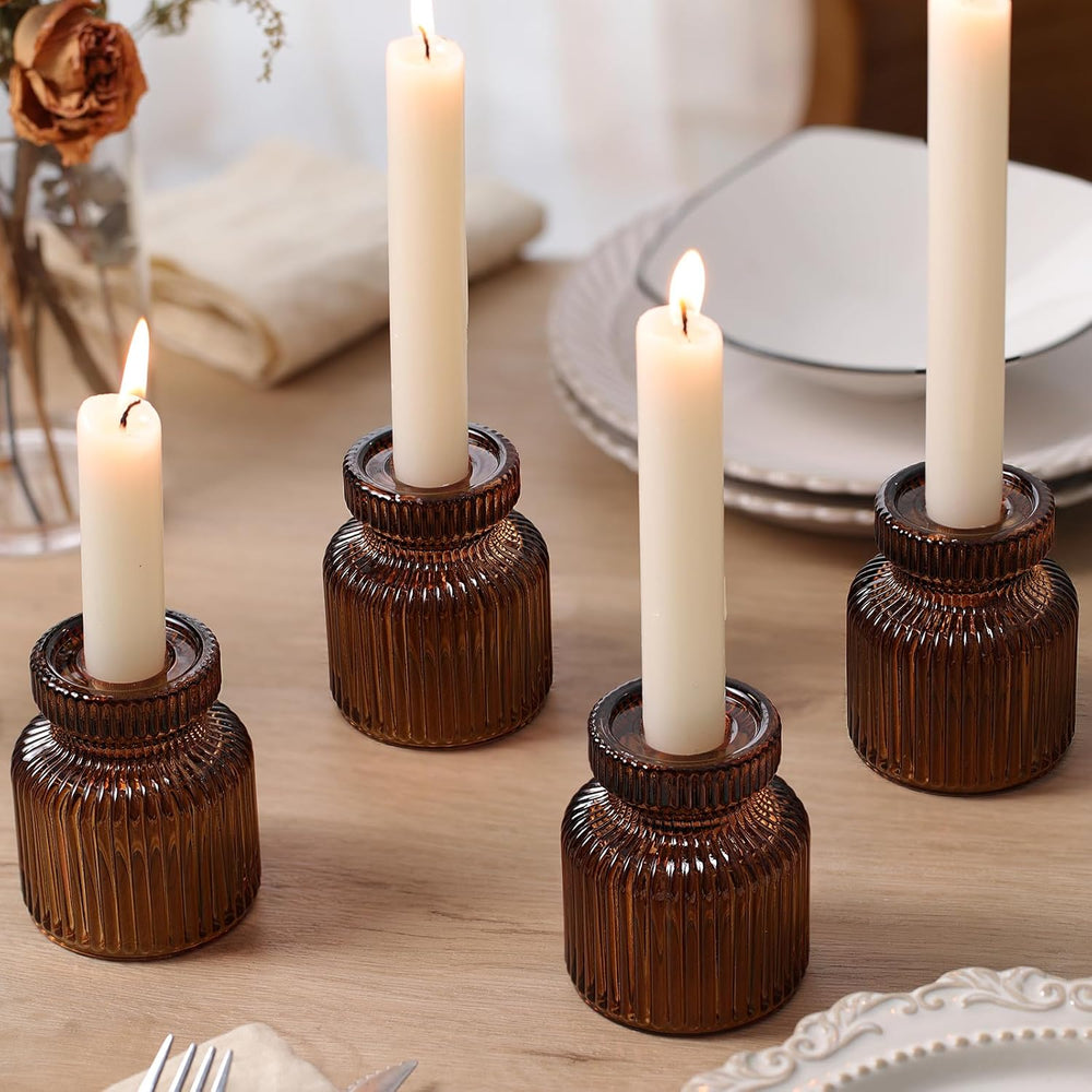 12 Pcs Glass Candlestick Holders- Amber Taper Candlestick Holders Tealight Vo...