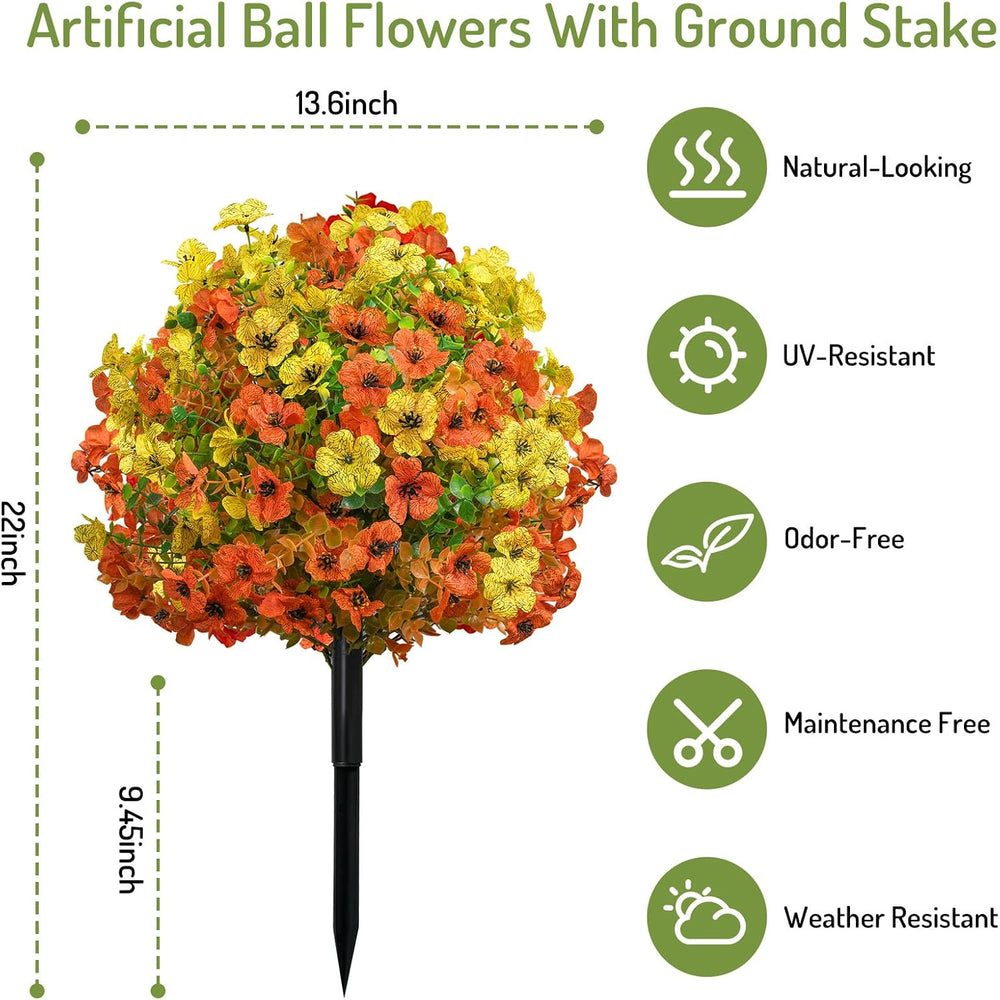 2 Pcs 22" Fall Mums Topiary Balls, Artificial Flower for Outdoors
