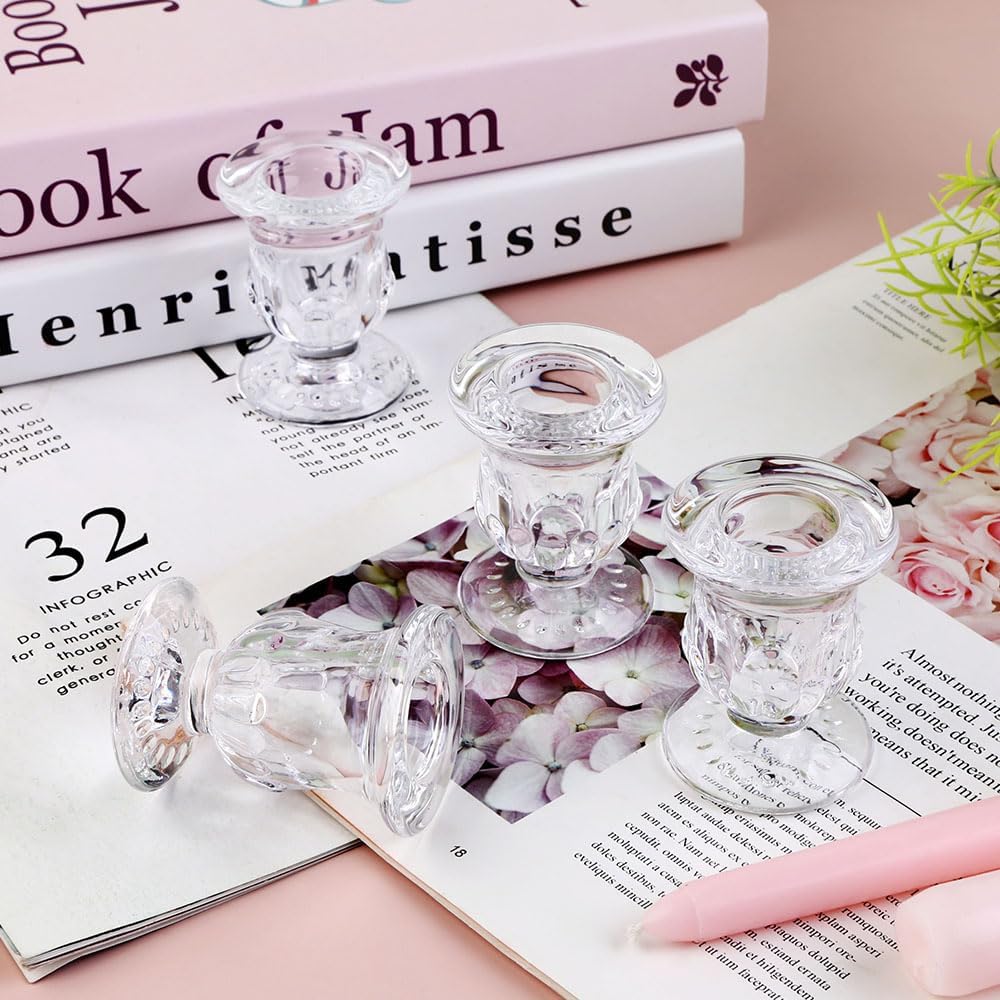 Glass Taper Candle Holder Set of 24 - Clear Crystal Candlestick Holders for T...