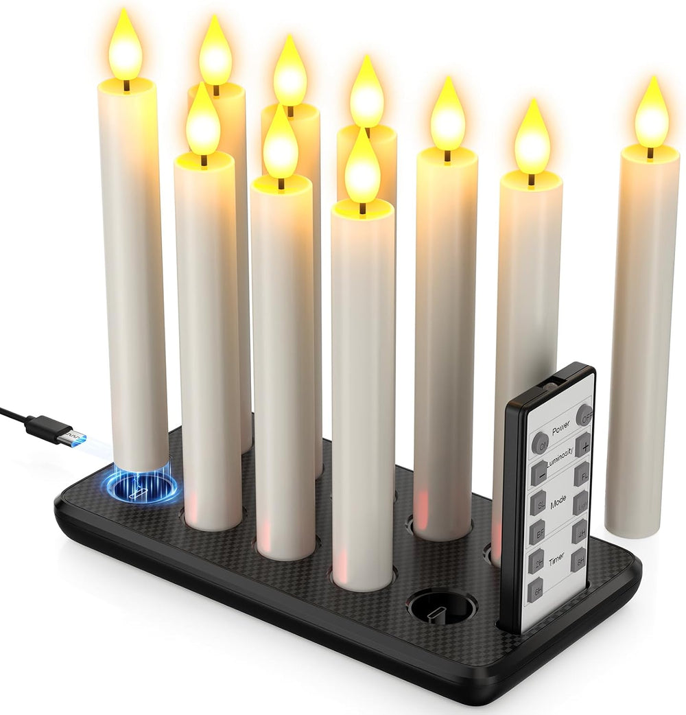 Yme Rechargeable Flameless Taper Candles Battery Operated with Remote Timer