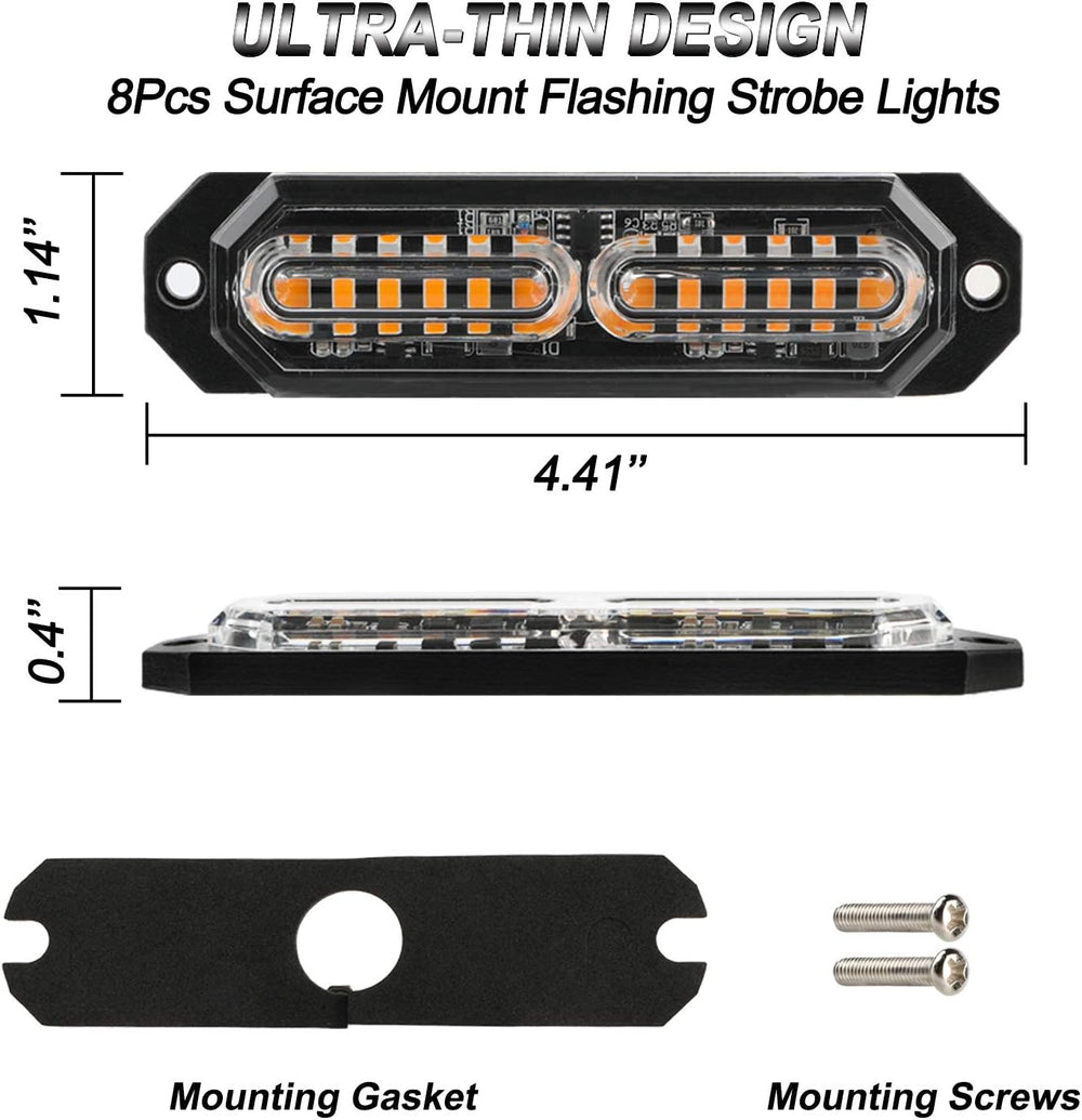 ASPL 8pcs Ultra Slim 12-LED Surface Mount Flashing Strobe Lights