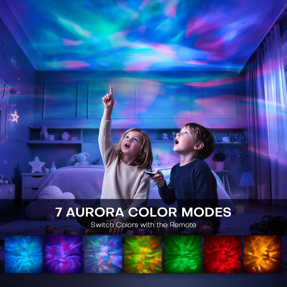 One Fire 2-in-1 USB Aurora Projector with Remote and Night Light, White