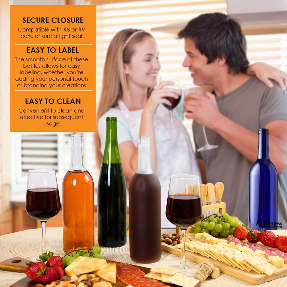 750ml Wine Bottles Clear, W13 Stretch Hock Riesling, 12-Pack - NO CORKS