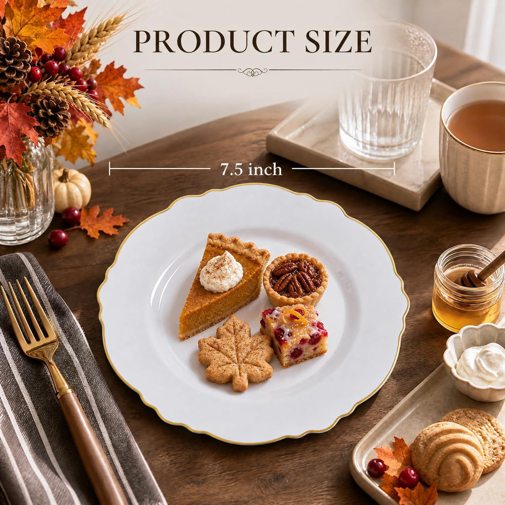 60pcs Gold Dessert Plates-7.5inch Baroque White and Gold Small Dessert Plates...