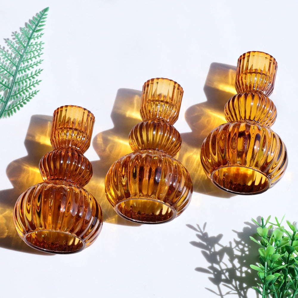 Woho Amber Candlestick Holders Set of 6 4.3" H for Thanksgiving/Fall Decor
