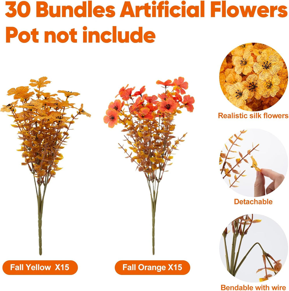 Cliselda 30 Bundles Artificial Fall Flowers for Outdoor Indoor Decoration