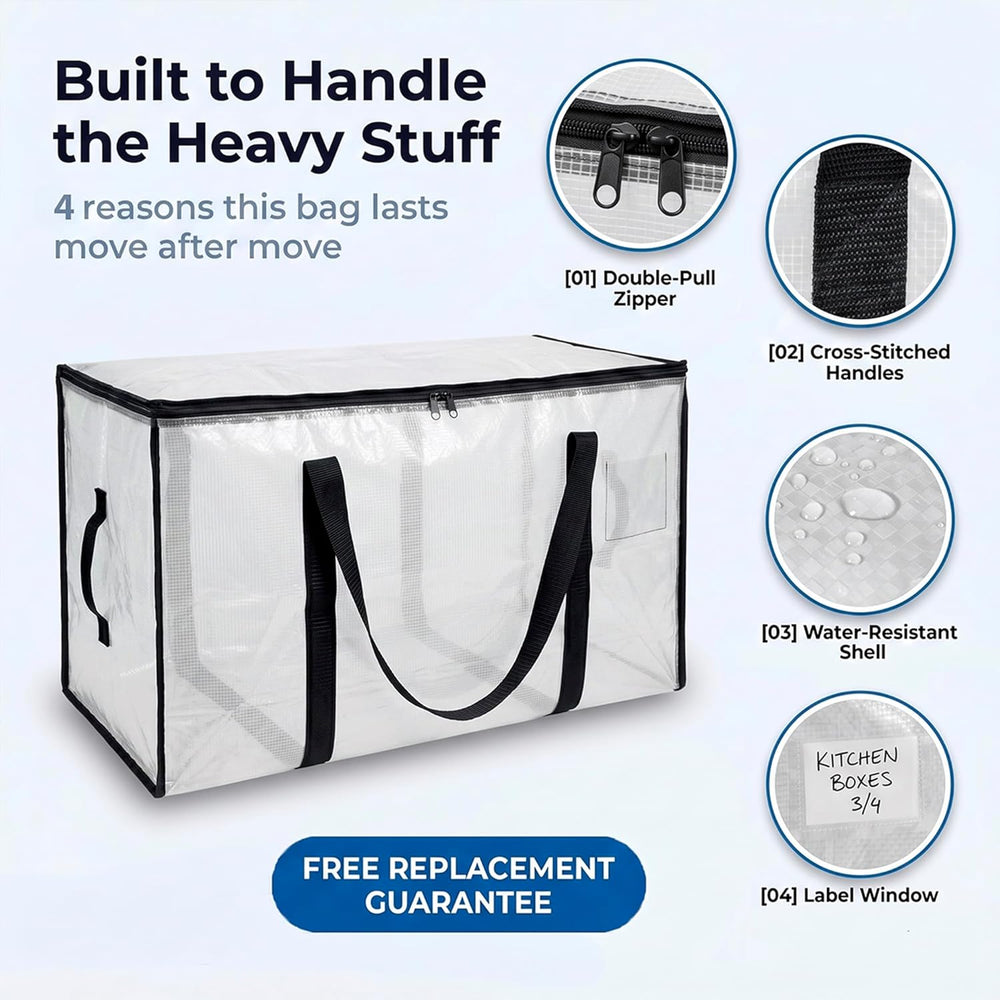 ClearSpace Heavy Duty Moving Bags - Water Resistant Storage Bags with Backpac...