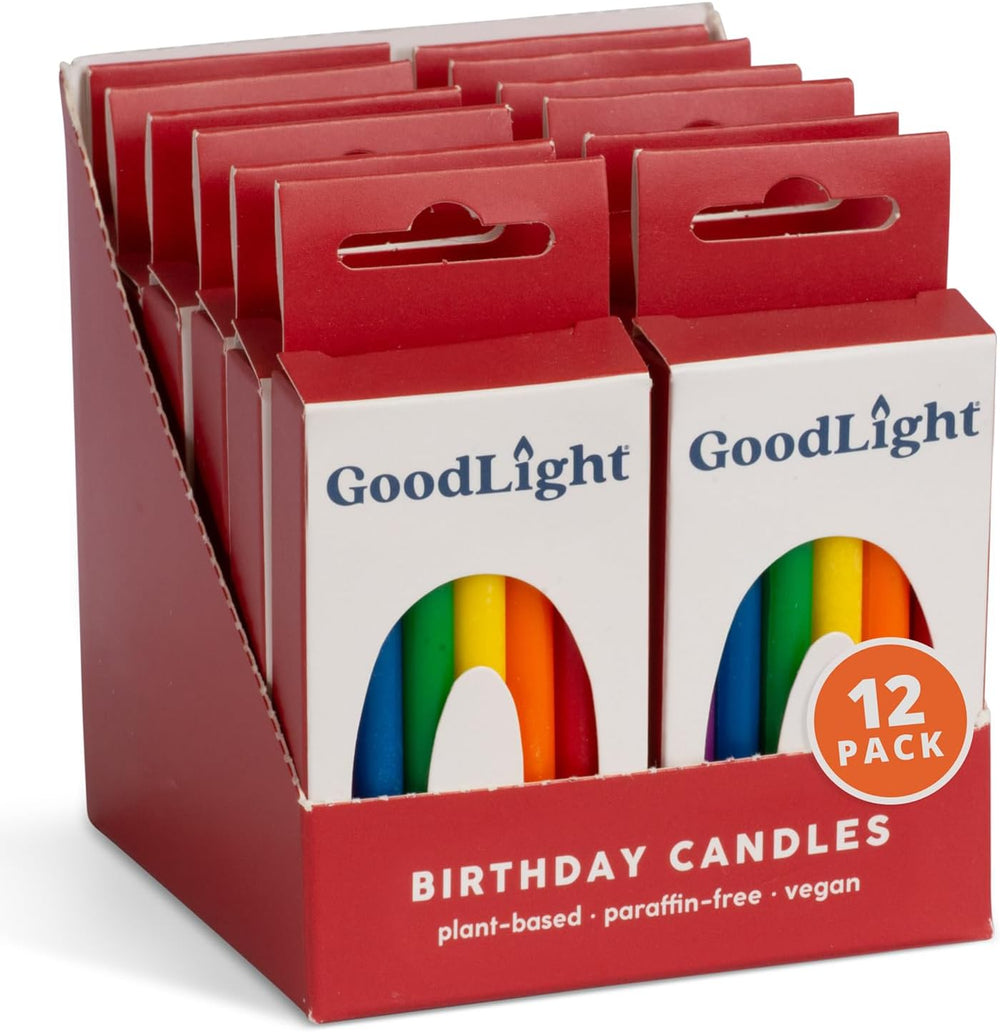GoodLight Birthday Candles Paraffin-Free 12-Pack Rainbow 144 Count