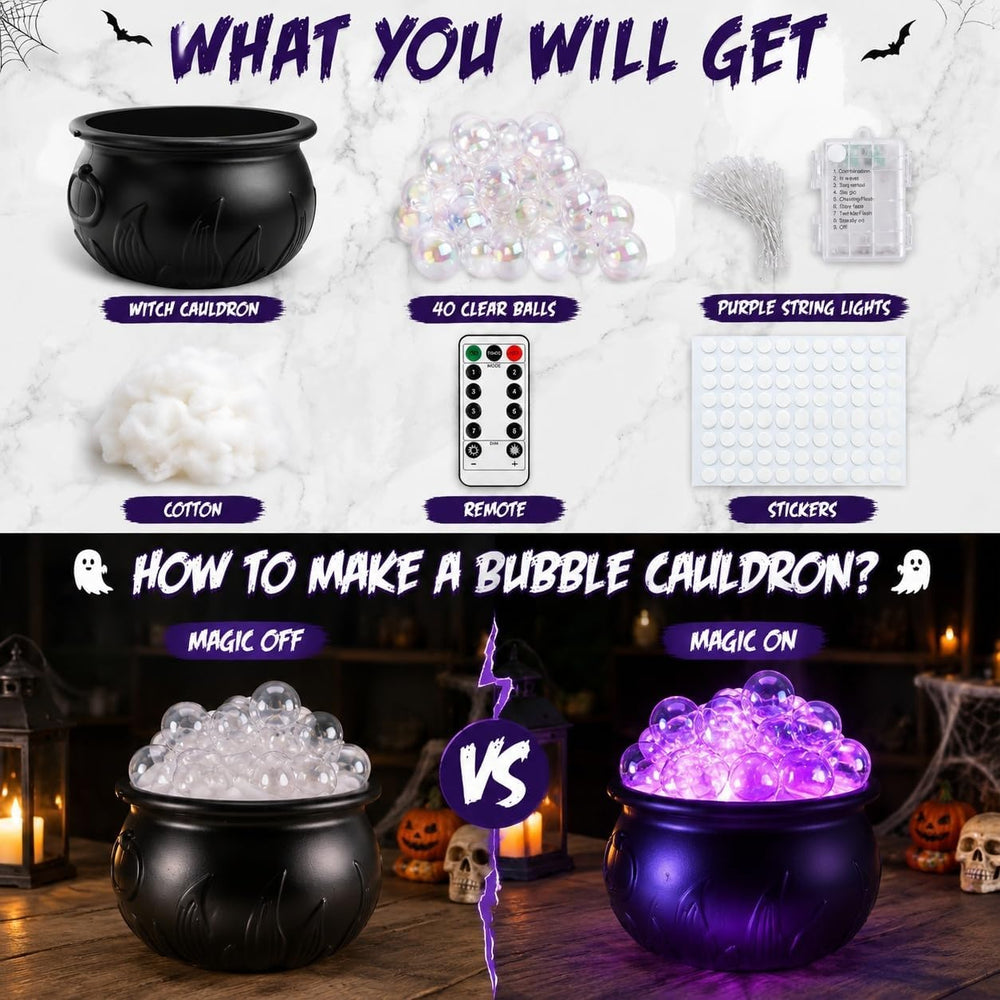 Bubbling Cauldron Halloween Decor Witch Pot Tabletop Centerpiece