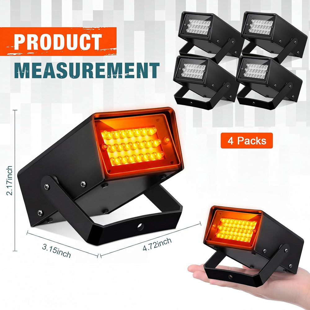 Treela 4 Pack Strobe Party Light Small Bright LED Outdoor, Orange, 24 LED
