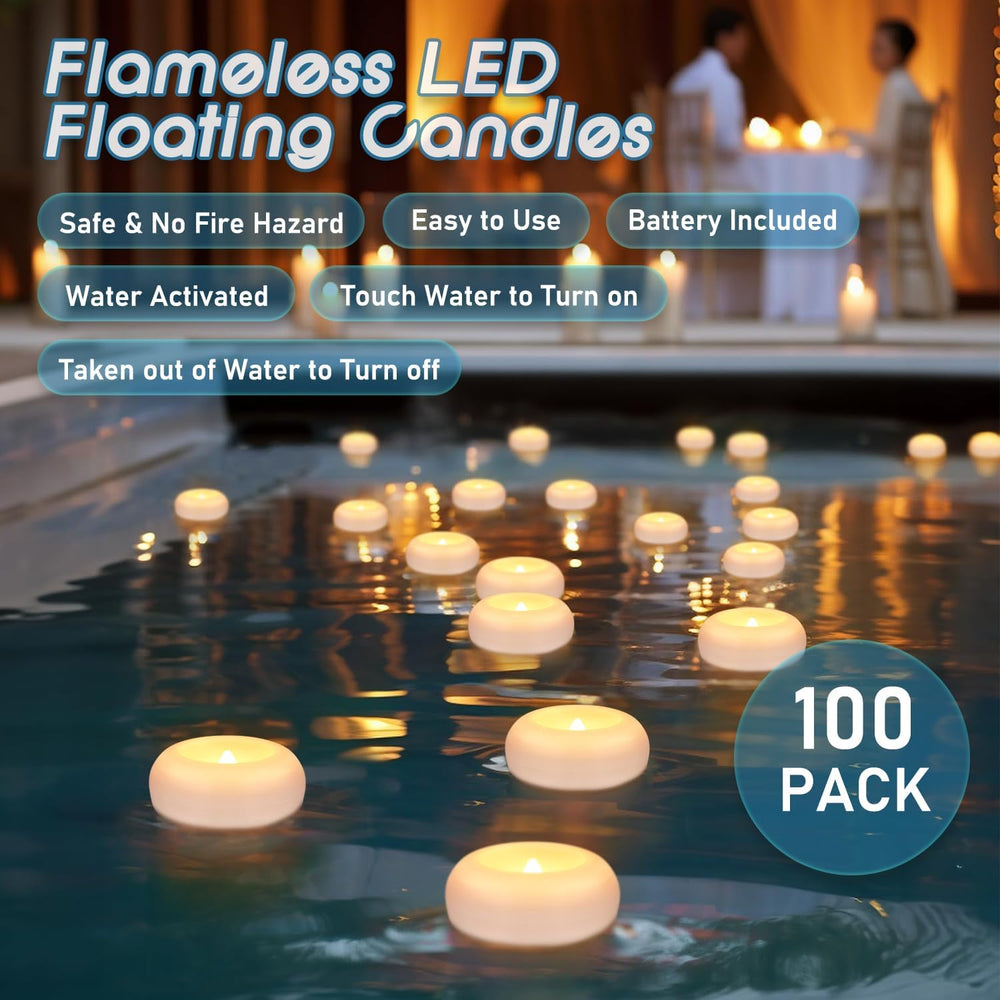 100 2-inch Floating Candles, Water Activated Flameless Tea Light