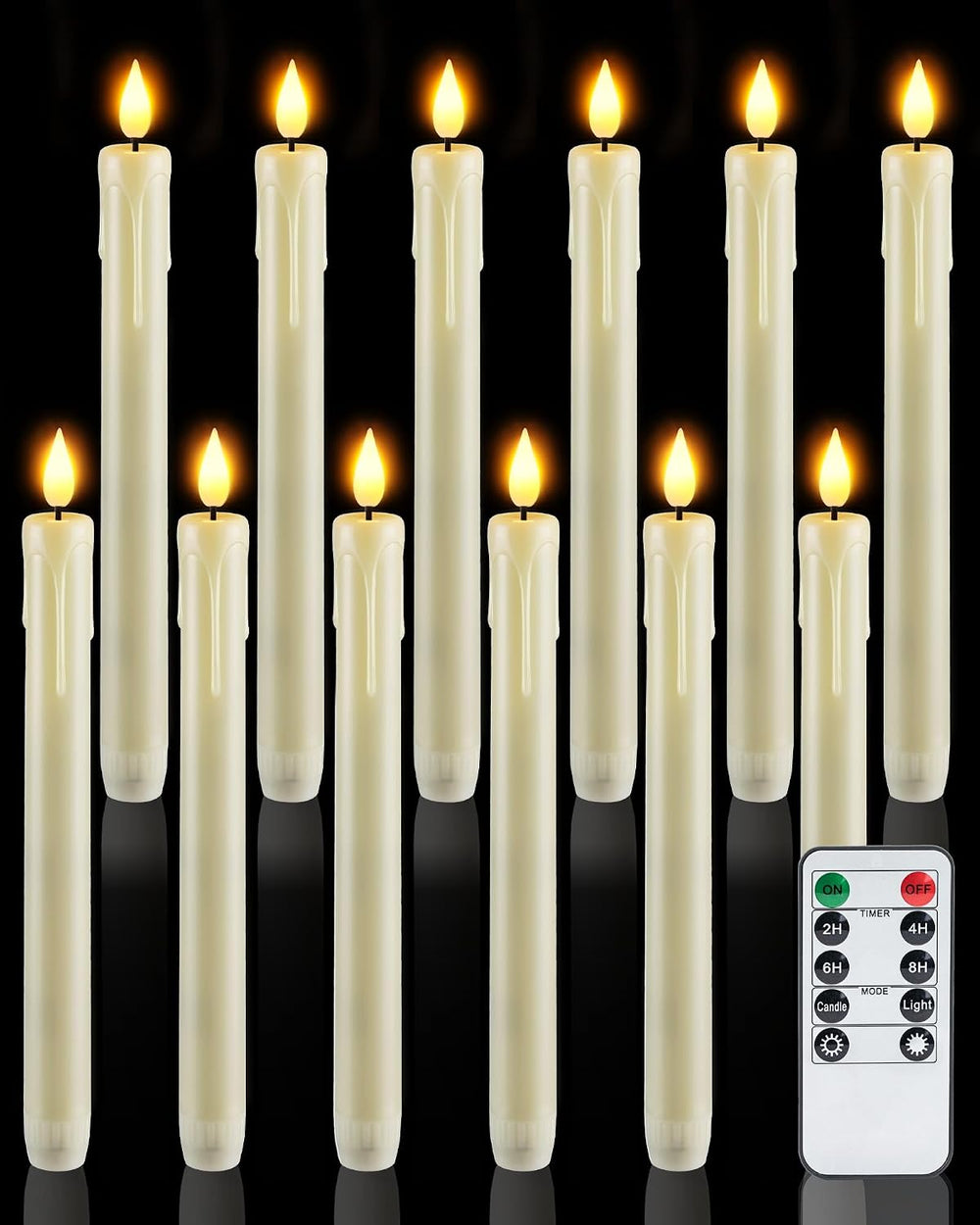 Homemory 12 Pcs Plastic Flameless Taper Candles with Remote Timer Dimmer, Ivo...