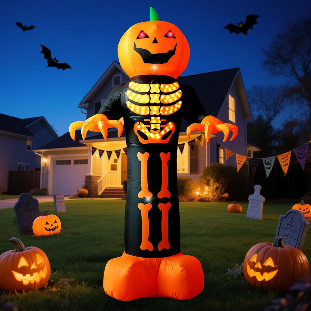 HFO 8 FT Halloween Inflatables Outdoor Decoration Pumpkin Reaper Ghost with M...