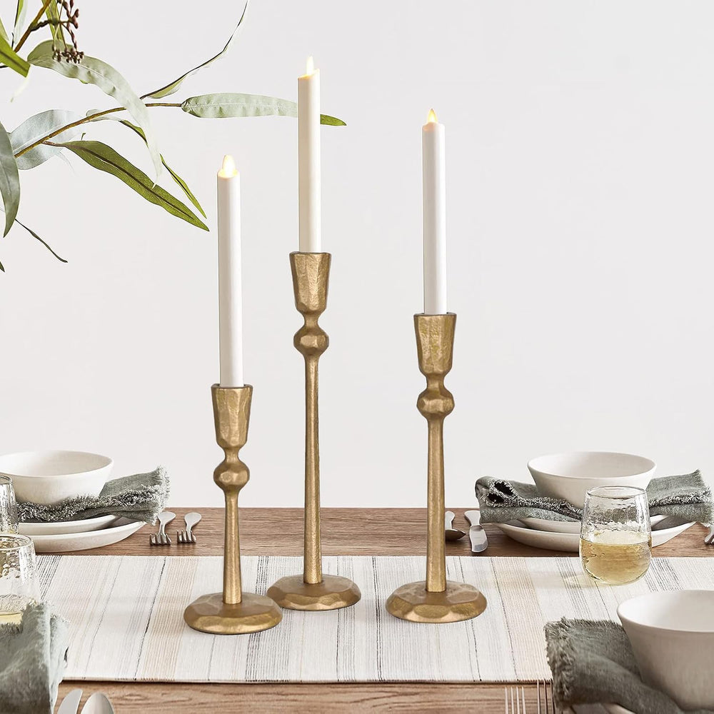 Antique Brass Iron Taper Candle Holder - Set of 3 Decorative Candle Stand