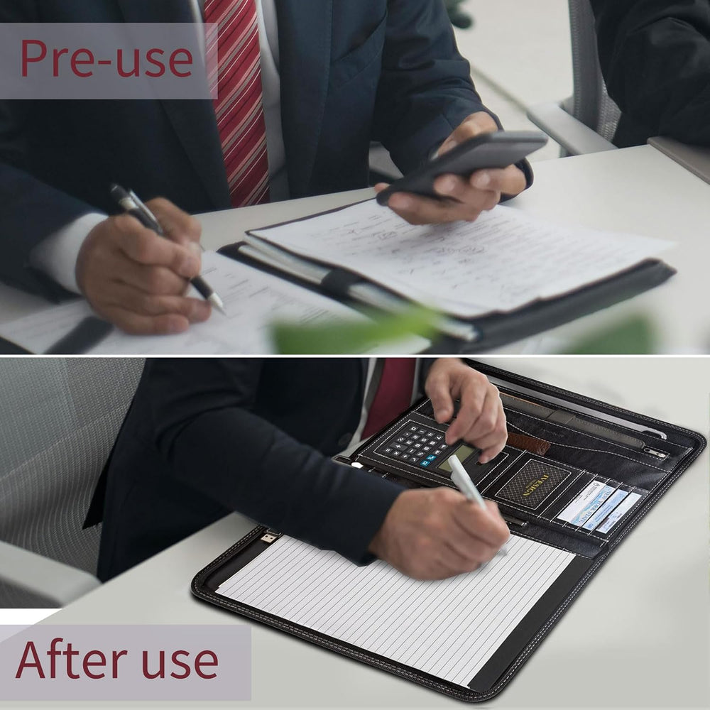 Faux Leather Portfolio Padfolio Organizer with Calculator, Writing Pad, Zippe...