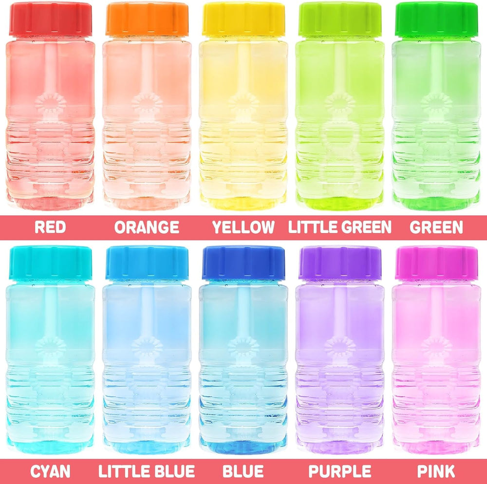 100 Pack 10 Neon Color Bubble Bottles Bulk, Wand Attached Cap Party Favor