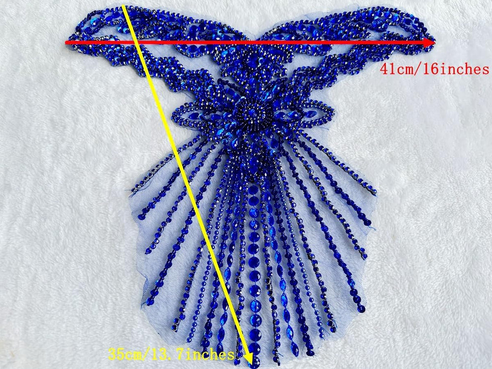 Pure Handmade Bodice lace Rhinestones Applique Sewing Stones Beads Crystal Tr...