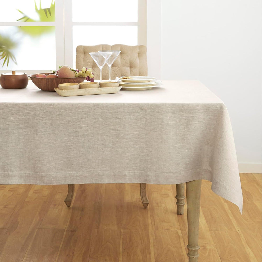 Solino Home 100% Pure Linen Tablecloth Natural Woven, Athena 60 x 90 in