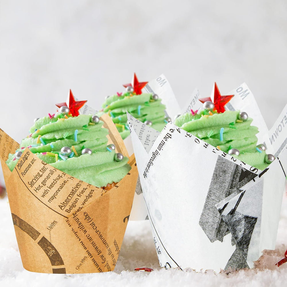 Potchen 800 Pcs Tulip Cupcake Liners Baking Cups,Newspaper,Retro Style