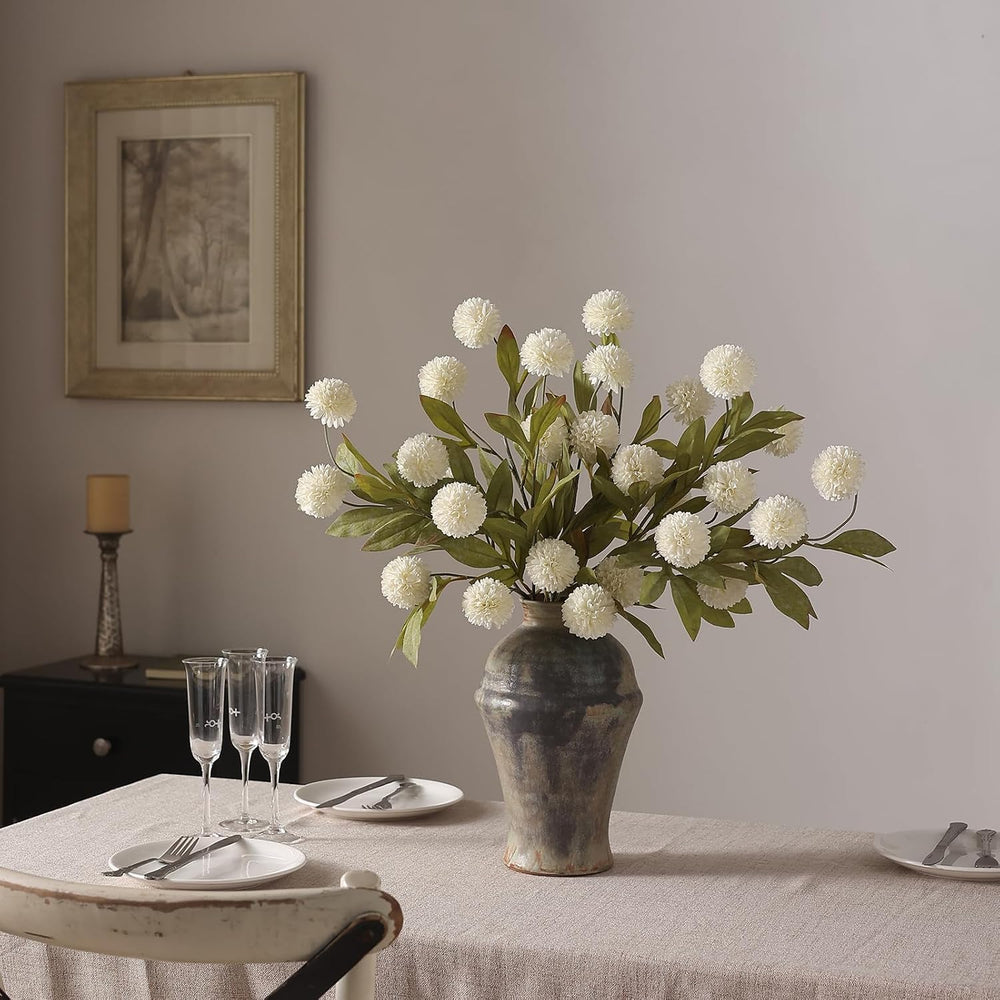 12Pcs 27"Artificial Pompon Mum Stems Silk Flowers for Vase Decor(Cream)