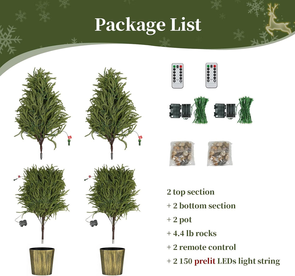 BLOSMON 5 ft Front Porch Christmas Tree, Set of 2, Prelit Norfolk Pine Tree