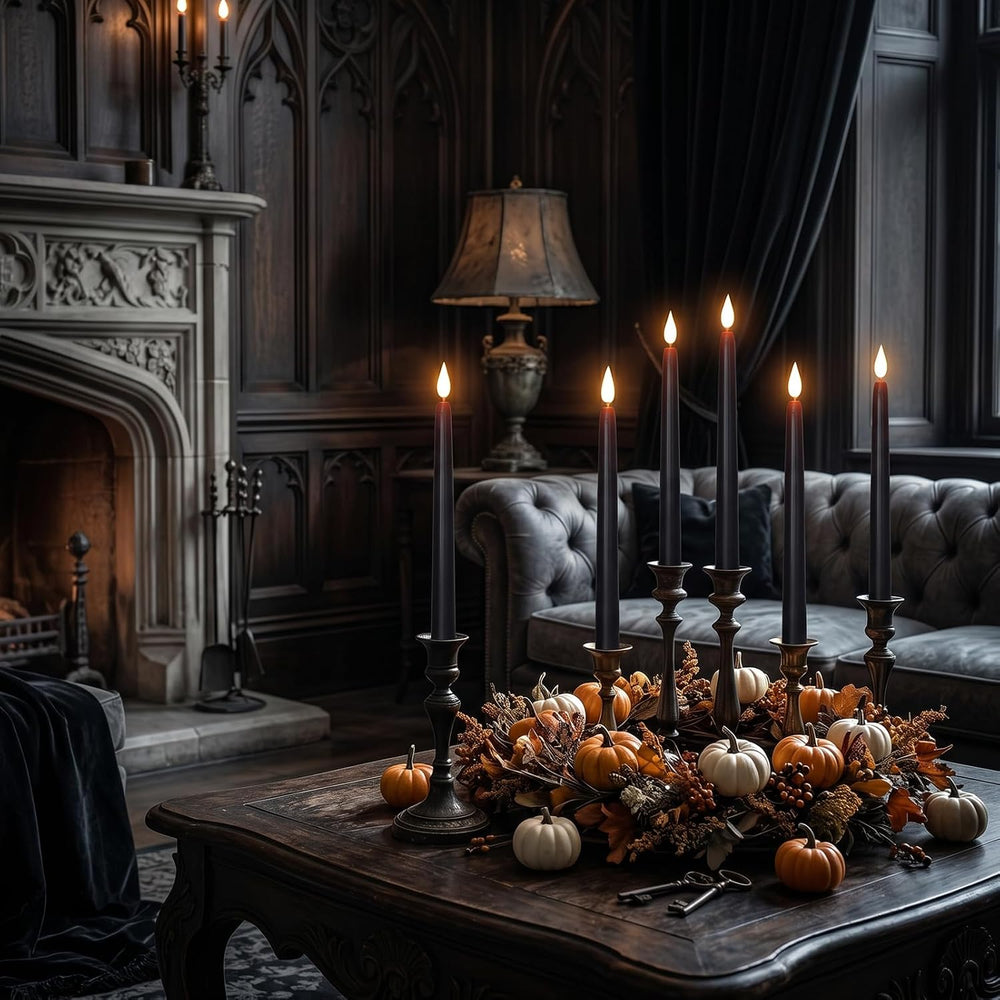 11 Inch Black Flameless Taper Candles with Remote Timer, Halloween
