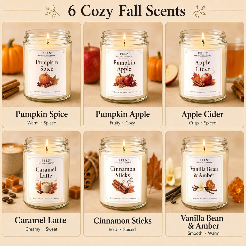 Fall Candles, 6 Pack Fall Scented Candles for Home, Autumn Gift Set