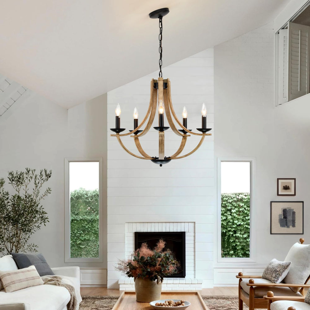 Farmhouse Chandeliers for Dining Room Light Fixture, 5-Light 24 inch Faux Woo...