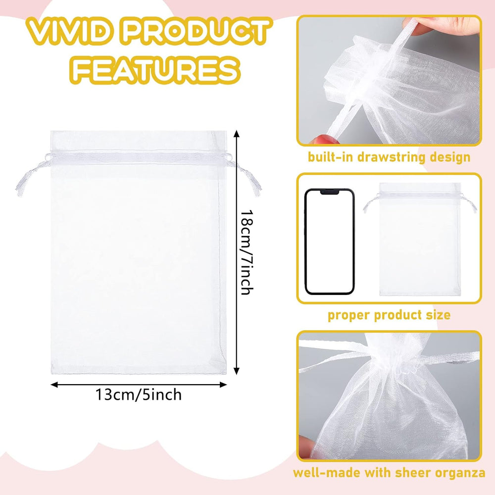 500 Pcs White Organza Bags 5 x 7 Inch Jewelry Gift Bags Small Mesh Drawstring...