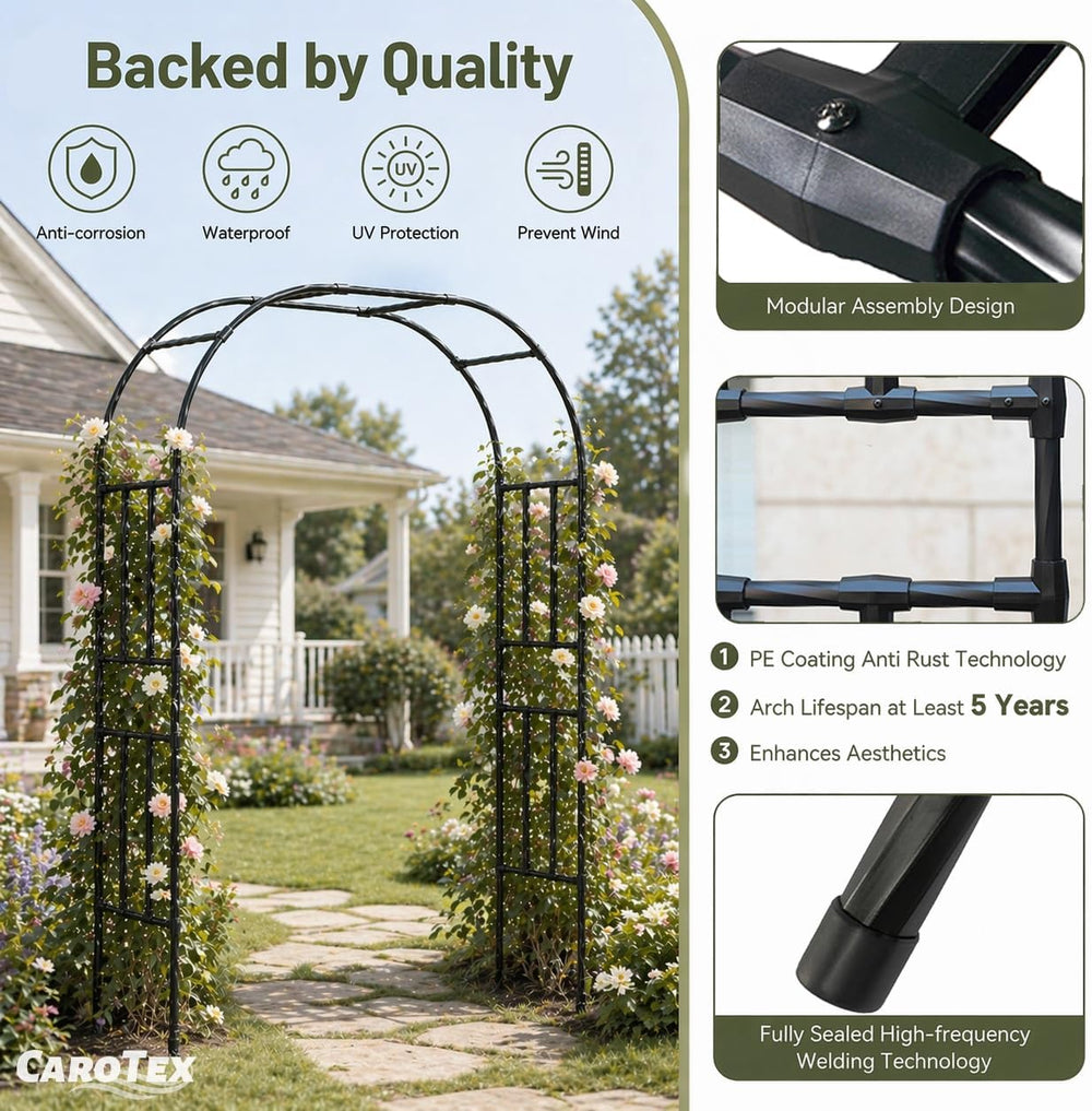 Garden Arch Trellis, 98.5"x94.5" Metal Arbor for Climbing Plants Ou...
