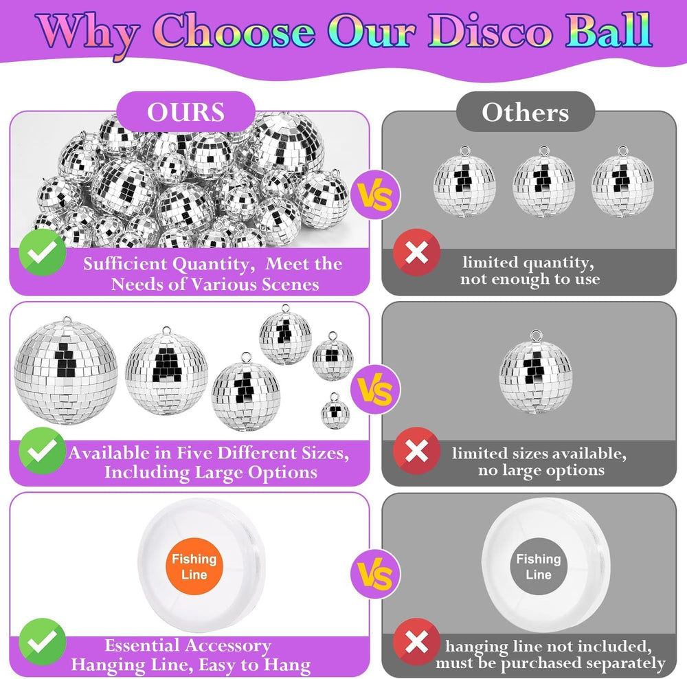 Flasoo 70 PCS Disco Ball, 5 Sizes Disco Ball Ornaments, 4/3.2/2.4/2/1.2 Inch ...