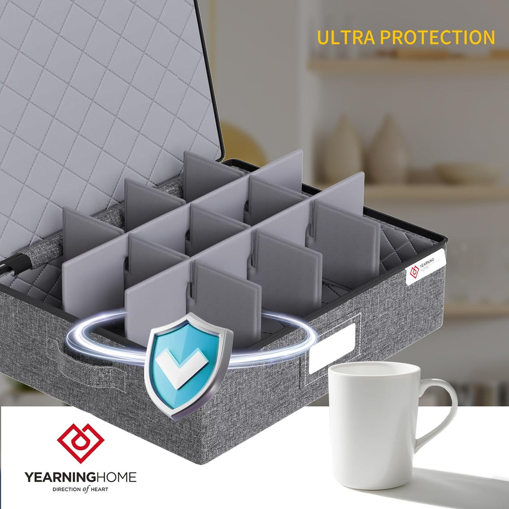 Cup and Mug Storage Box 2 Pack with Hard Shell and Dividers for Coffee Mugs,T...