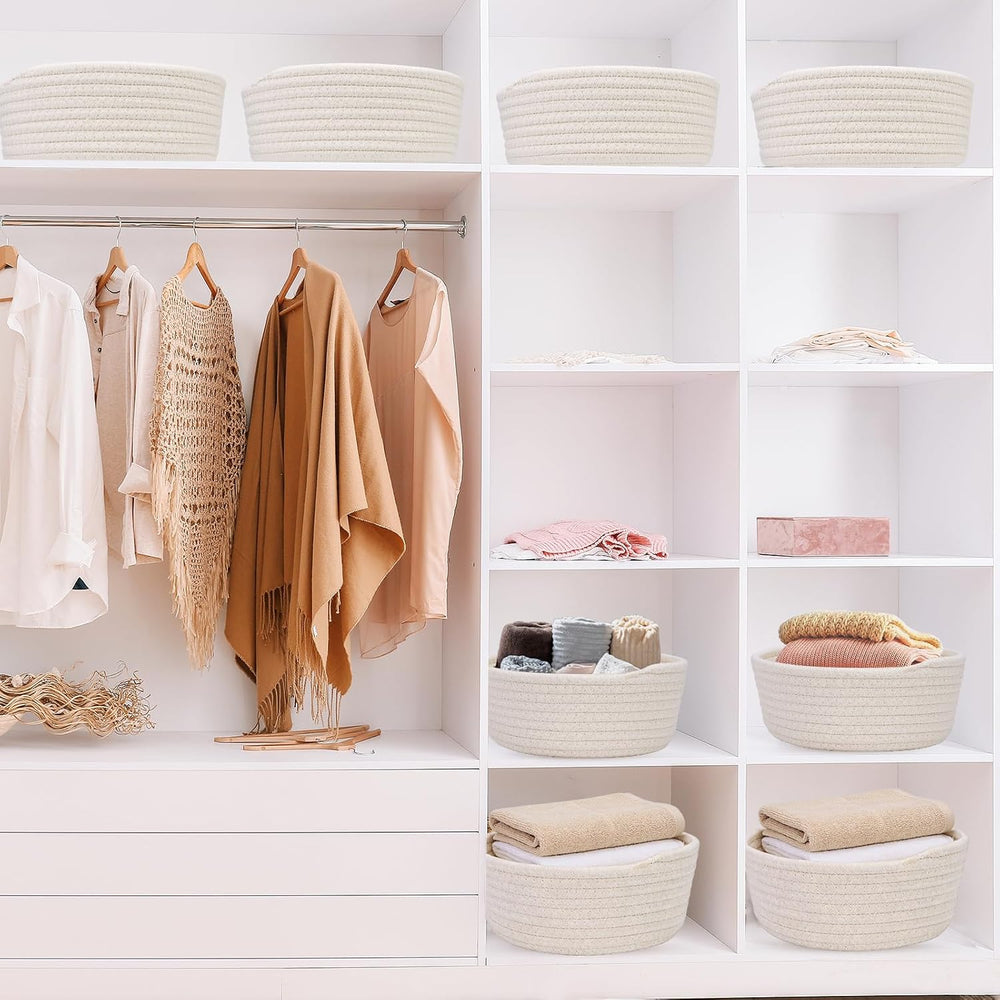 8 Pack Small Woven Storage Baskets with Gift Bag and Ribbon for Organizing Wo...