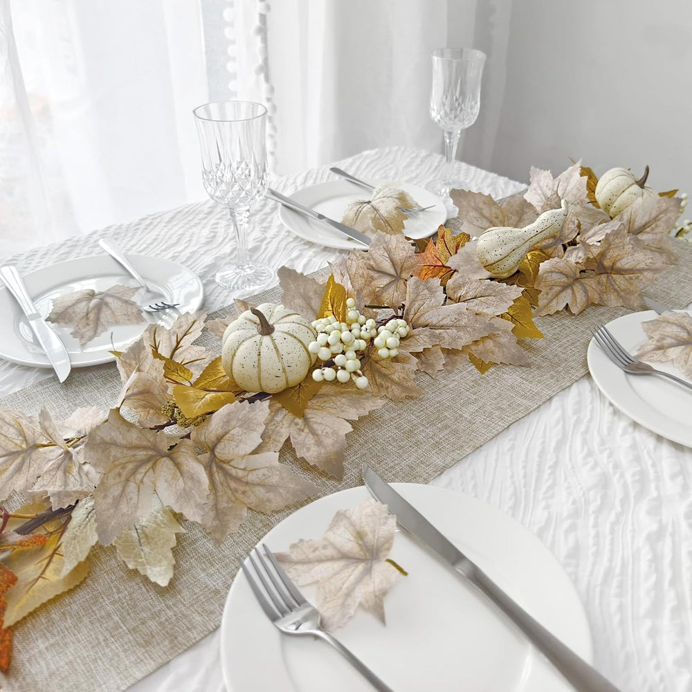 6Ft Fall Decorations for Home Fall Garland with Lights Fake Pumpkin Berry
