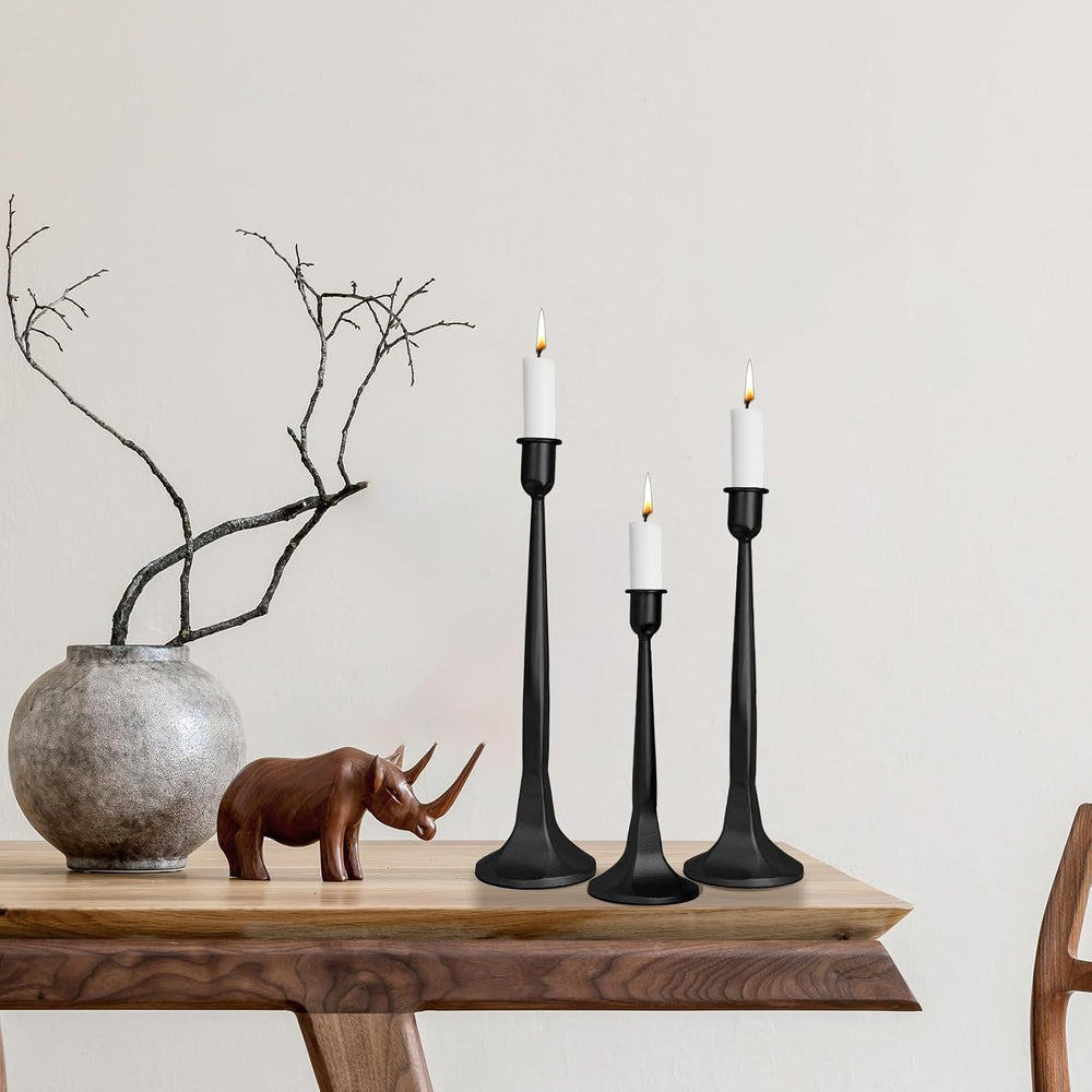 Black Taper Candle Holders Set of 3, Tall Candlesticks