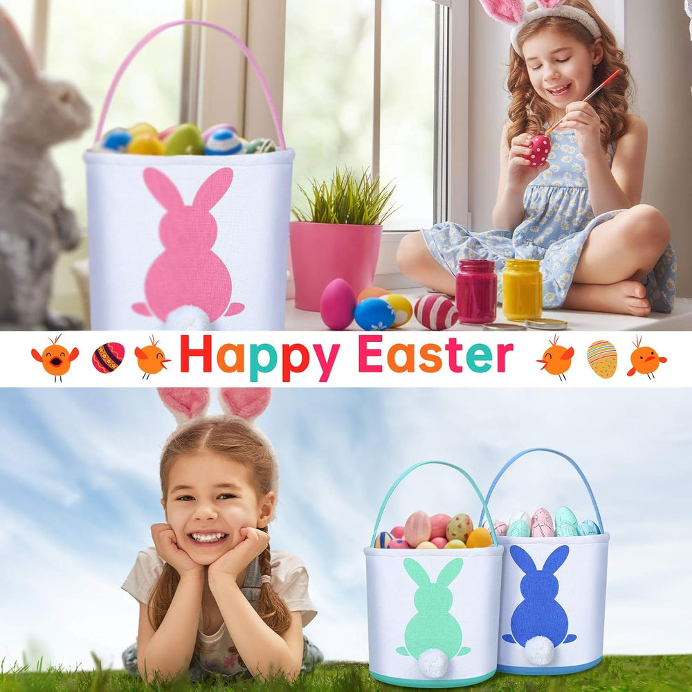 Weewooday 6 Pcs Easter Bunny Basket Bags Canvas Rabbit Bucket Tote for Easter...