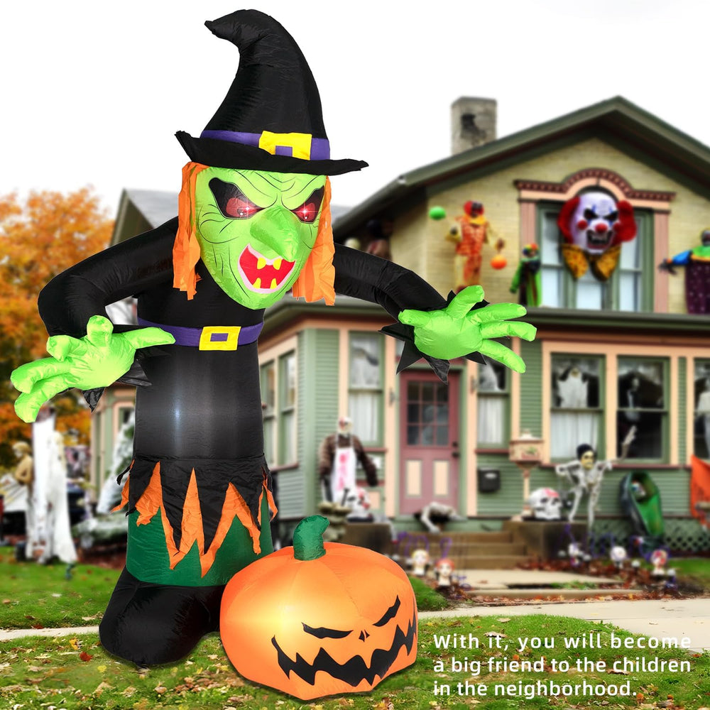 8FT Halloween Inflatable Witch Decorations Outdoor Built-in LED Lights