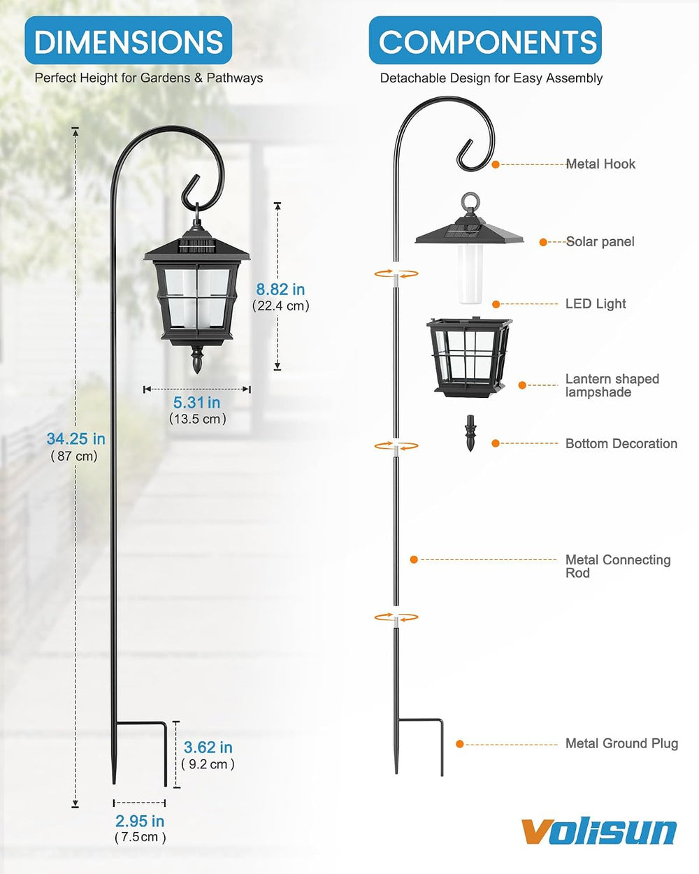VOLISUN 2 Pack Solar Flickering Flame Hanging Lanterns