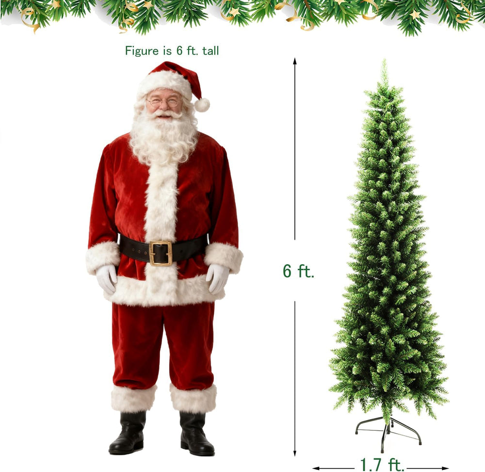 6ft Pencil Christmas Tree, 658 Tips Artificial Xmas Trees with Metal Stand