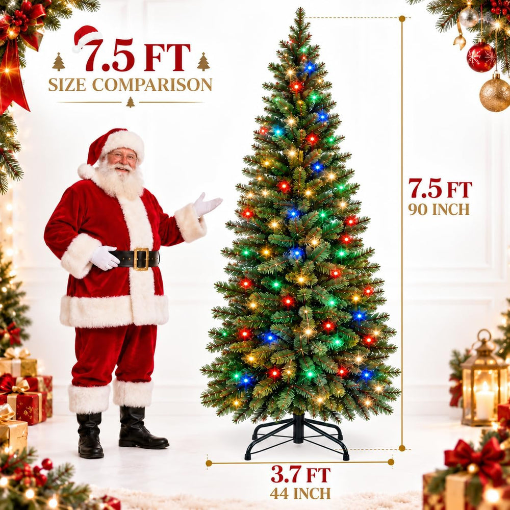 GarveeLife Hinged Artificial Prelit Christmas Tree 7.5ft, Dual-Color Lights